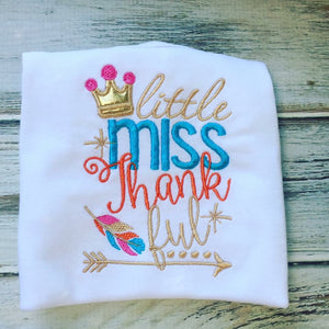 Girls Little Miss Thankful Shirt or Onesie
