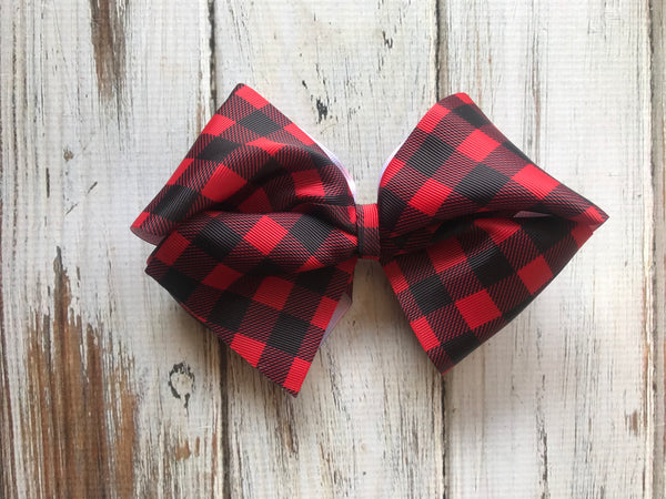 Large Red buffalo plaid Bow