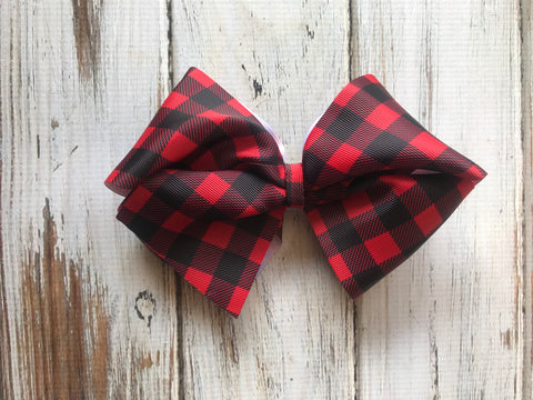 Large Red buffalo plaid Bow