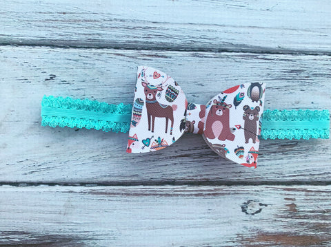 Forest animals Faux Leather Bow headband