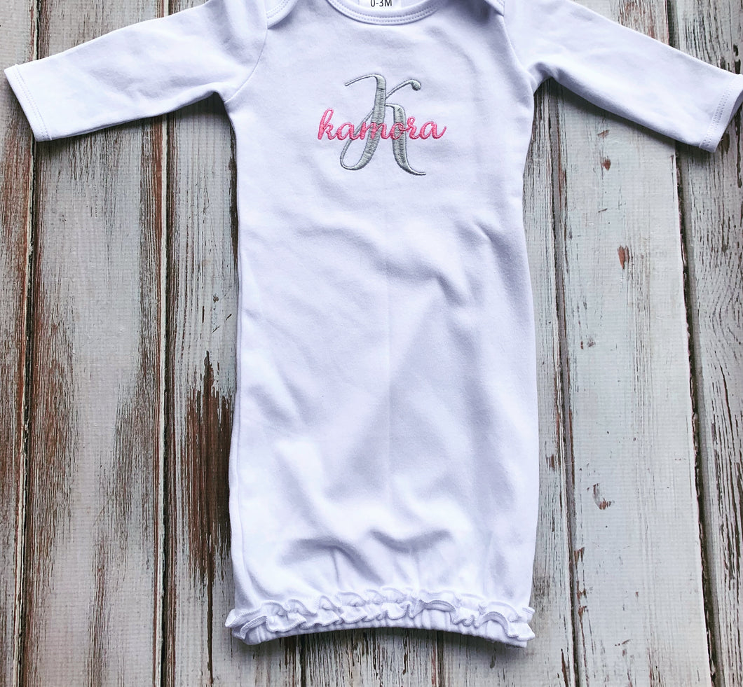 Ruffle White Monogrammed Infant Gown