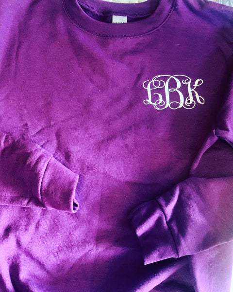 Vine Monogram Embroidered Sweatshirt | Personalized Initial Sweatshirt | WTX Stitches Wimberley TX