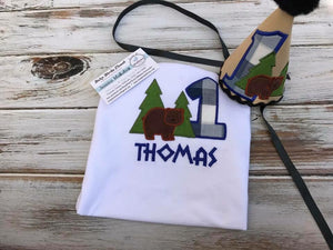 Camping  theme birthday onesie and hat