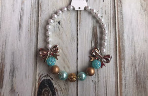 Chunky bead necklace, gold and Aqua, fall necklace
